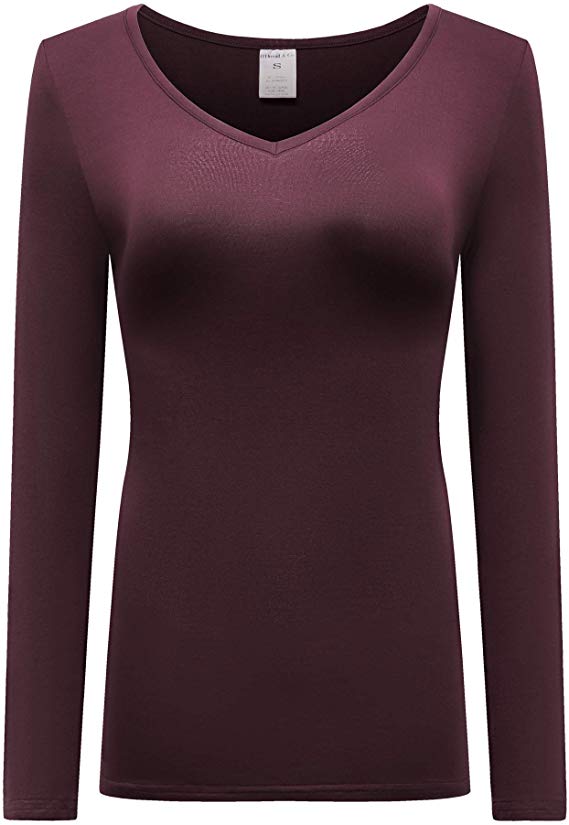 OThread & Co. Women's Long Sleeve T-Shirt V-Neck Basic Layer Spandex Shirts