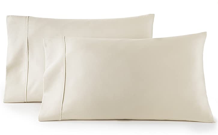HC COLLECTION 1500 Thread Count Egyptian Quality 2pc Set of Pillow Cases, Silky Soft & Wrinkle Free (Fits Queen)- Standard Size/Cream/Beige