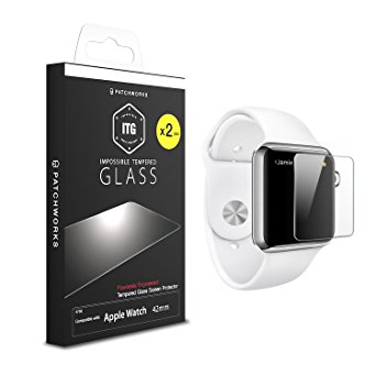 [2-Pack] Apple Watch 42mm (Series 1 / Series 2 / Series 3) Glass Screen Protector, Patchworks ITG PLUS 9H Oil Scratch Resistant Coated Tempered Glass Screen Protector [Only Covers the Flat Area]