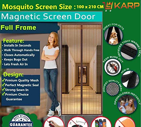 Karp Magnetic Screen Door Full Frame Mosquito Door Net With Hook & Loop Fastener Tape (100 Cm W X 210 Cm H) (Package Weight - 655 Grams)- Coffee Color