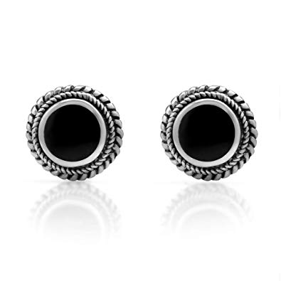 Women’s 925 Sterling Silver Round Braided Gemstone Post Stud Earrings, 9mm