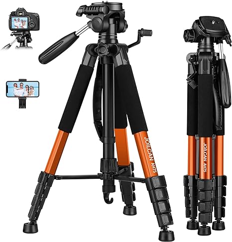 Tripod Camera Tripods, 75" Tripod for Camera Cell Phone Video Photography, Heavy Duty Tall Camera Stand Tripod, Professional Travel DSLR Tripods Compatible with Canon Nikon iPhone, Max Load 15 LB