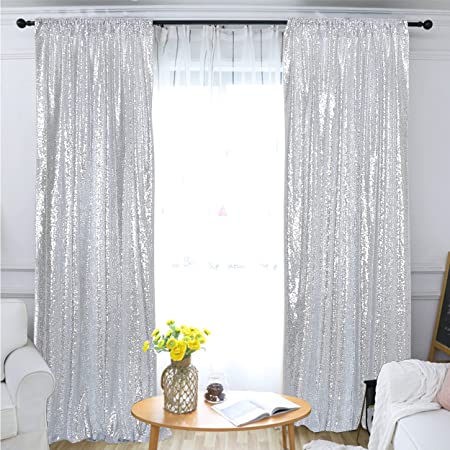 TRLYC Sequin Silver Curtain 4FT8FT Sparkly Silver Sequin Fabric Photography Backdrop New Year Silver Curtains , Best Wedding/Home/Party Fashion Decoration