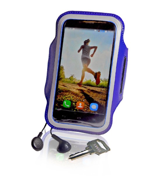 Premium Running Armband for Samsung Galaxy S6 S5 S4 and iPhone 6 6s 5 4 Phone Holder Strap for Gym Jogging Runners Blue