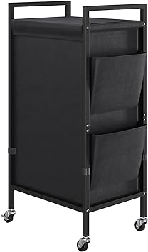 ELYKEN Laundry Hamper with Lid and 2 Side Pockets, 74L Rolling Laundry Basket on Wheels,  16.2”L x 11.8”W x 31.9”H Dirty Cloth Cart with Removable Inner Bag for Bathroom, Bedroom, Black