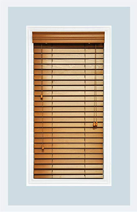 Custom-Made, Premium Real Wood Horizontal Window Blinds, 2" Slats, Golden Oak, Inside Mount, Inside Window Size: 47"W x 74"L
