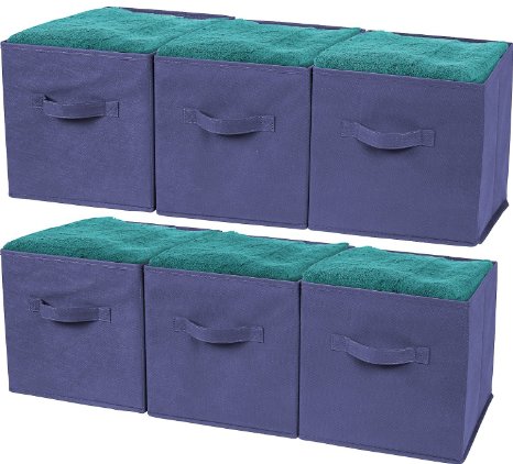 Greenco Foldable Non-Woven Fabric Storage Cubes (6 Pack), Navy Blue