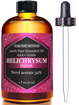 Helichrysum Essential Oil, Triple A    Premium Quality Helichrysum Italicum - Ideal for Sunburn Relief, Acne Treatment and Pain Relief, 1fl. oz. by Pure Body Naturals