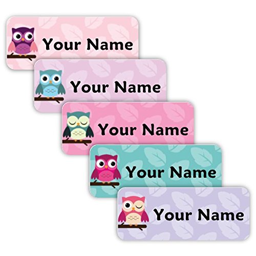 Original Personalized Peel and Stick Waterproof Custom Name Tag Labels for Adults, Kids, Toddlers, and Babies – Use for Office, School, or Daycare (Owls Theme)