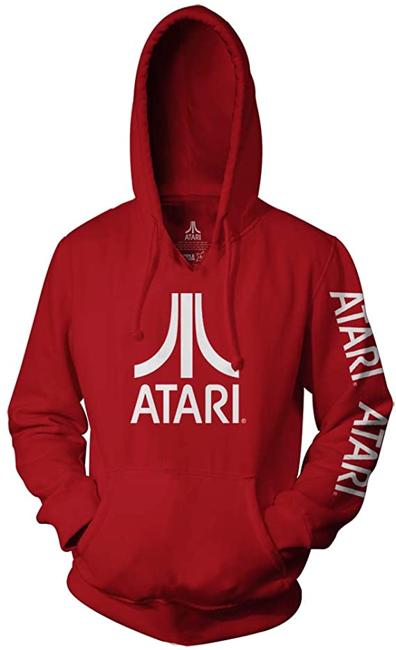 Ripple Junction Atari Adult Unisex Logo with Sleeve Repeat Pull Over Fleece Hoodie