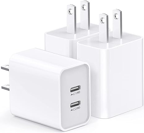 USB C Charger[Apple MFi Certified] 3Pack Type C Fast Charger, USB C 2in1 Dual Ports Plug Wall Charger for iPhone 15/15 Pro/15 Pro Max/15 Plus/14/13/12/11/Xs Max/XR/X,iPad