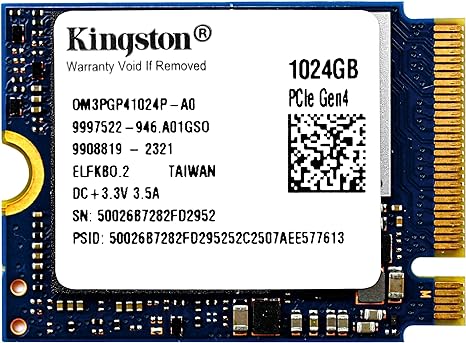 Kingston 1TB M.2 2230 PCIe Gen 4.0x4 NVMe SSD TLC NAND (R/W Speeds up to 4,540/4,230 MB/s) OM3PGP41024P-A0 Compatible with Steam Deck Surface Ally Mini PCs