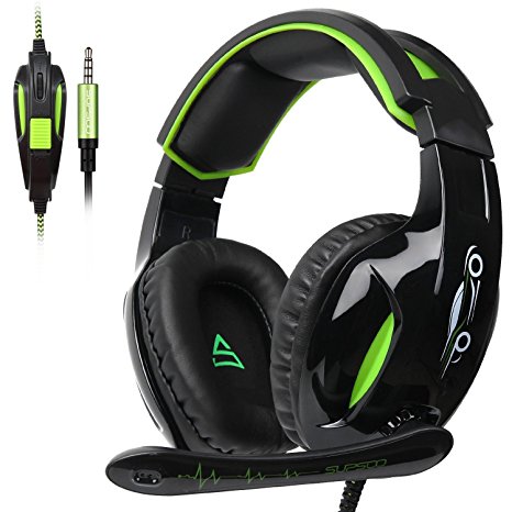 SUPSOO G813 PS4 Xbox one 3.5mm Wired Gaming Headset with Microphone Noise Isolating Volume Control Gaming Headphone (Black&Green)