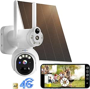 Hiseeu No WiFi Security Cameras Wireless Outdoor, Dual Lens 4G Cellular Security Camera Solar Powered Work Without WiFi, 360°PTZ, 2K Color Night Vision, PIR Motion, Two-Way Talk, 300MB SIM Card