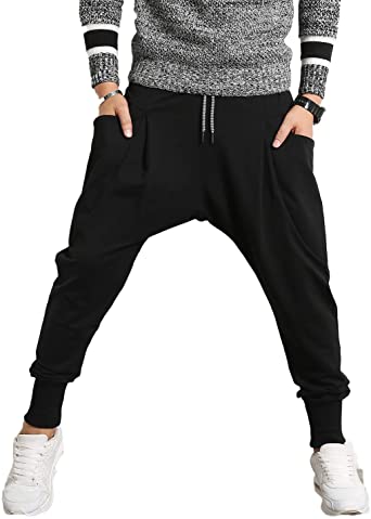 PRIJOUHE Men's Joggers, Sweatpants, Low Crotch Sweats Slim Fit Trousers Harem Hip Hop Pants