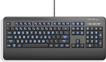 Azio KB530 - Large Print 3-Color LED Backlit Wired USB Keyboard with Waterproof Washable Antimicrobial Protection for (Windows PC Version), Black/Blue Purple red