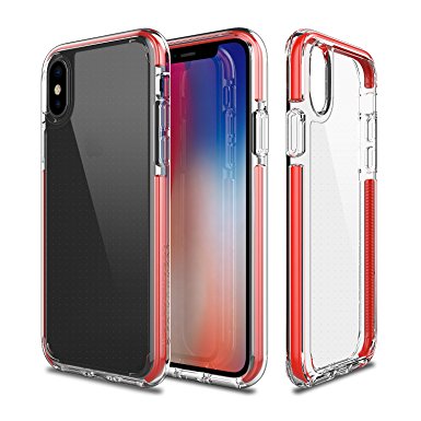 iPhone X Case, Patchworks Pure Shield EX Series in Red Dual Layer Triple Material Impact Dispersion Polycarbonate Japanese TPU Impact Resistant Elastomer Air Pocket Vent Military Drop Tested Case