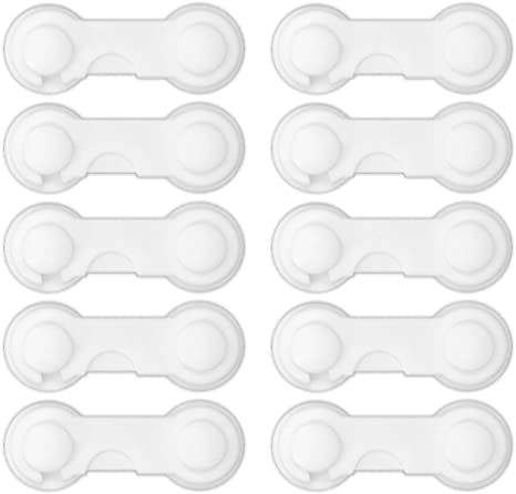 Navaris Child Safety Cabinet Locks - 3M Adhesive Baby Proof Latch for Cabinets, Drawers, Fridge, Oven, Door - Set of 10 Locks/Latches in White