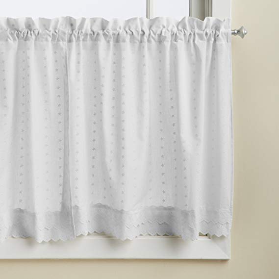 Lorraine Home Fashions Ribbon Eyelet Window Tier, 60 by 24-Inch, White, Set of 2