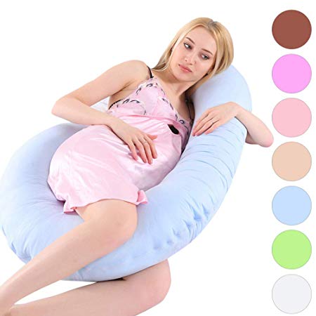 MINGPINHUIUS Pregnancy Body Pillow with Pillowcase, Pregnancy Pillow and Maternity Pillow for Pregnant Women Sleeping 51" Fuller Cotton C Shaped (Light Blue)