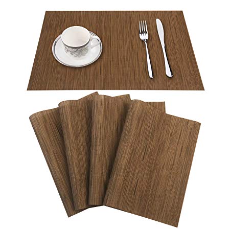 ABCCANOPY Placemats Heat-Resistant Place mats Non-Slip Insulation Placemat Washable Crossweave Woven Vinyl Table Mats for Kitchen and Dining Table (4 PCS, Bamboo Joint Khaki PM-4PCS-16)