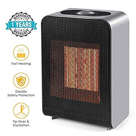 Ceramic Space Heater, 1500W Fast Heat Portable Electric Space Heater with 2s Quick Heating PTC Plate, Overheat & Tip-Over Protection for Office Small Room Desk