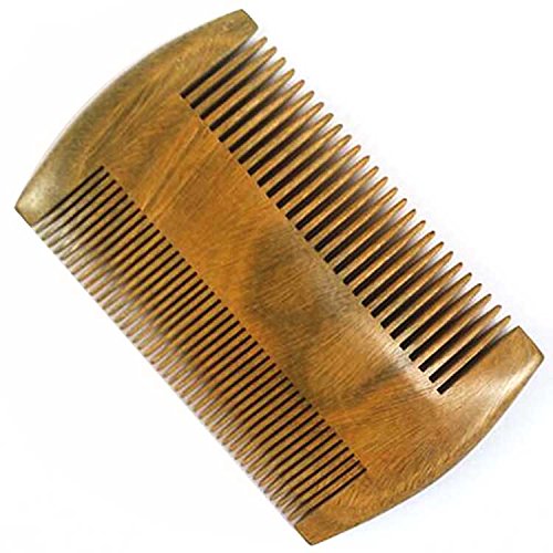 2 Sides Dual-Use Green Sandalwood Wooden Pocket Hair Comb Men Beard Comb Anti-Static Wide and Fine Tooth