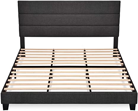 Allewie King Size Platform Bed Frame with Fabric Upholstered Headboard and Wooden Slats, Fully Upholstered Mattress Foundation/Strong Wooden Slats Support/Box Spring Optional/Easy Assembly