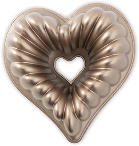 Nordic Ware Elegant Heart Cast Aluminum Bundt Pan, 10 Cup, Toffee