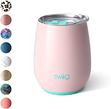 Swig Life 14oz Triple Insulated Stainless Steel Stemless Wine Tumbler with Slider Lid, Dishwasher Safe, Vacuum Insulated Travel Wine Glass in our Blush Pattern (Multiple Patterns Available)