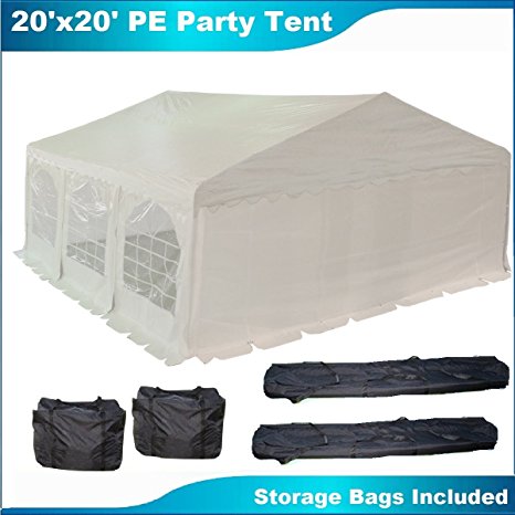 20'x20' PE Party Tent White - Heavy Duty Wedding Canopy Carport Gazebo - with Storage Bags - By DELTA Canopies