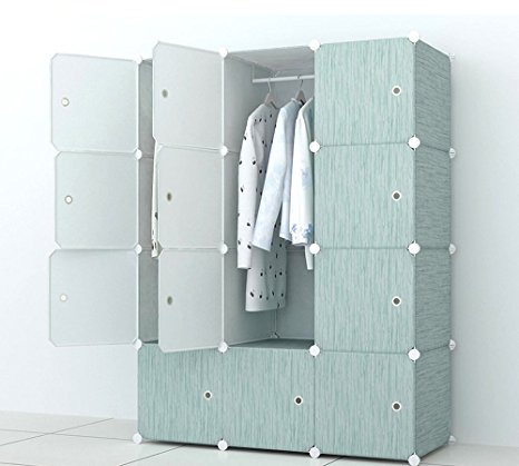 PREMAG Wardrobe made of Plastic Modules for Storage of Clothes, Accessories, Toys, Towels, or Books. For Home or Office. Finished in Green Wood Style with Fine Veins (12 cubes)