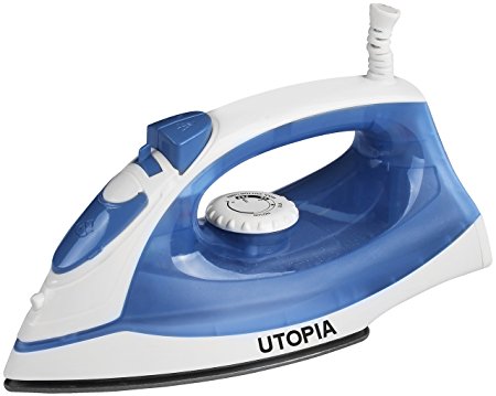 Professional Steam Iron with Nonstick Soleplate - Powerful Steam Output - Dry Iron Function - White/Blue 1200 Watt - by Utopia Home