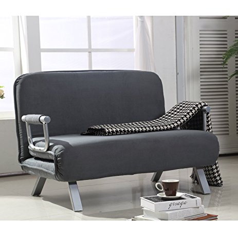 HomCom Suede Fabric Lounge Futon Sofa Chair - Gray