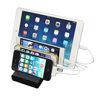 USB Charging Station,Asltoy 4 Ports Charging Station with Stand,Charging Dock Desktop Charging Stand Organizer for iPhones/iPads/Samsung and Other Smartphones and Tablets(No Cables Included) (Black)