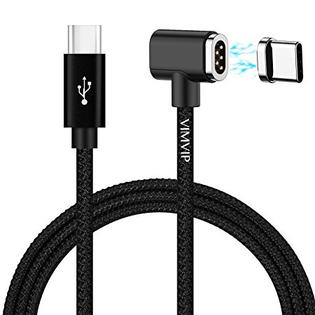 VIMVIP Magnetic Type C Charging Cable 5 FT MacBook Braided Strong Magnet USB-C to USB Type C Magnetic Fast Charger Cord with L Side Insert Design for MacBook 15/16/Pro 16, Moto Z, Samsung S8