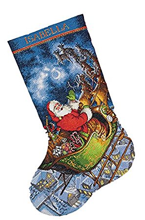 Dimensions Crafts Needlecrafts Gold Collection Counted Cross Stitch Stocking Kit, Santa's Flight