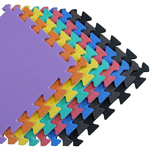 We Sell Mats - 1'x1' Blue 100 Squre Feet Foam Interlocking Anti-fatigue Kids Play Room Gym Soft Yoga Trade Show Basement Square Floor Tiles Borders Included - Several Colors to Choose From