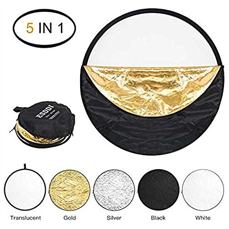 ESDDI 42 inch Light Reflector 5-in-1 Portable Collapsible Reflector Photography with Bag, Silver, Gold, White, Translucent and Black for Studio or any Photography Situation