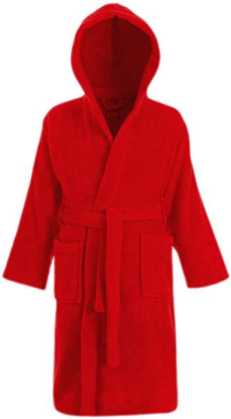 Kids 100% Cotton Bathrobe Hooded Terry Towelling Shawl Collar Bath Robe Bath Robe Dressing Gown 5 Colours Age 2-13