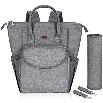 Lictin Baby Diaper Bag Backpack - Multi-Function Waterproof Nappy Changing Backpack with Changing Pad and Insulated Pocket Roomy Diaper Tote for Mom & Dad, with 2 Stroller Hooks (Grey) 10.6x8.26x16.5i