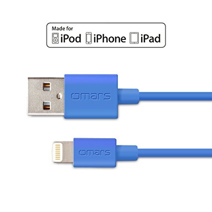 Omars 4ft / 1.2m Lightning 8pin to USB SYNC Cable Charger Cord for Apple iPhone 5 / 5s / 5c / 6 / 6 Plus / 6s / 7 / 7 Plus, iPod touch 5, iPod nano 7, iPad Mini / mini 2/ mini 3, iPad 4 / iPad Air / iPad Air 2 Blue [Apple MFI Certified]