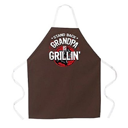 Attitude Aprons Fully Adjustable "Stand Back, Grandpa is Grillin" Apron, Brown