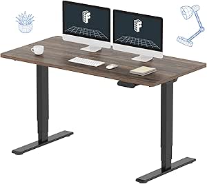 FLEXISPOT E6 Essential 3 Stages Dual Motor Electric Standing Desk 55x28 Inch Whole-Piece Board Height Adjustable Desk Electric Sit Stand Desk(Black Frame   Grey Wood Grain Desktop, 2 Packages)