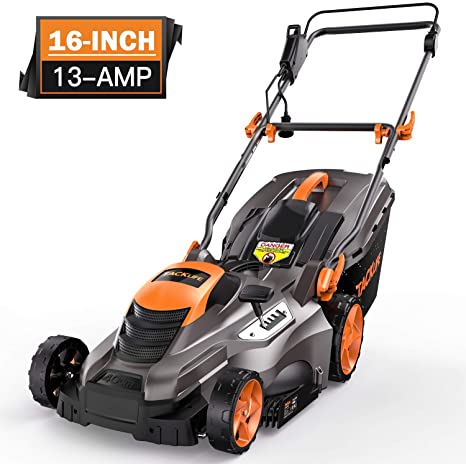 TACKLIFE Lawn Mower, 16-Inch 13-Amp Electric Lawn Mower, 5 Adjustable Mower Heights, Adjustable and Foldable Handlebars, Low Noise, Tool-Free Assembly, 13.2Gal Grass Box - KALM1540A