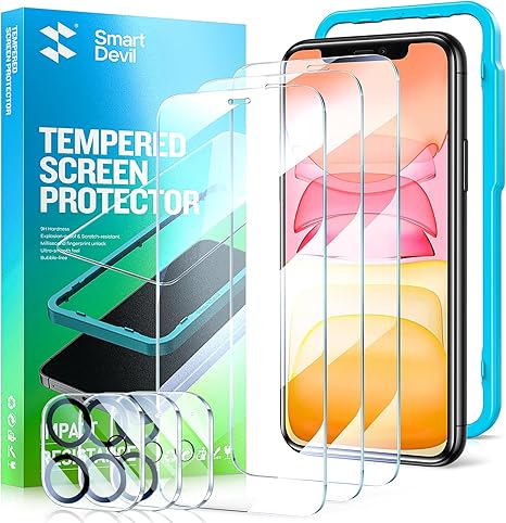 SmartDevil 3 Pack Screen Protector for iPhone 11 with 3-Pack Camera Lens Protector, 9H Clear Tempered Glass Film [Military Grade Shatterproof], Alignment Frame [Easy Installation]