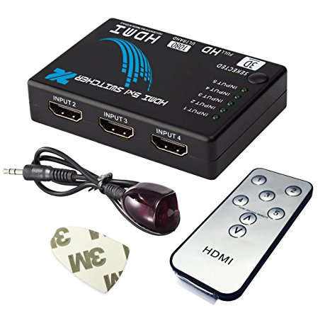 HDMI Switch HD1080p Intelligent 5-Port HDMI Splitter Full 3D with IR Remote for HD-DVD Sky-HD Fire-TV Stick STV PS3 Xbox 360HDTV DVD/ STB/ PC /Projector Blu-ray