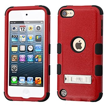 Apple iPod Touch 5th 6th Generation Gen 5 Case - Wydan (TM) TUFF Kickstand Impact Hybrid Hard Gel Shockproof Case Cover For Apple iPod Touch 5th Generation Gen 5 - Red on Black