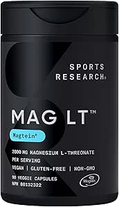 Sports Research Magtein Magnesium L-Threonate Capsules - Magnesium Supplement for Memory, Focus & Cognition - Magnesium L Threonate Supports Brain Health, Sleep & Mood - 2000mg, 90 Capsules for Adults