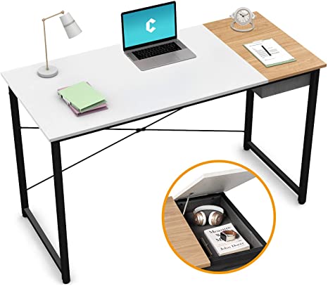 Cubiker Writing Computer Desk 39" Home Office Study Laptop Table, Modern Simple Style Desk with Drawer, White Natural